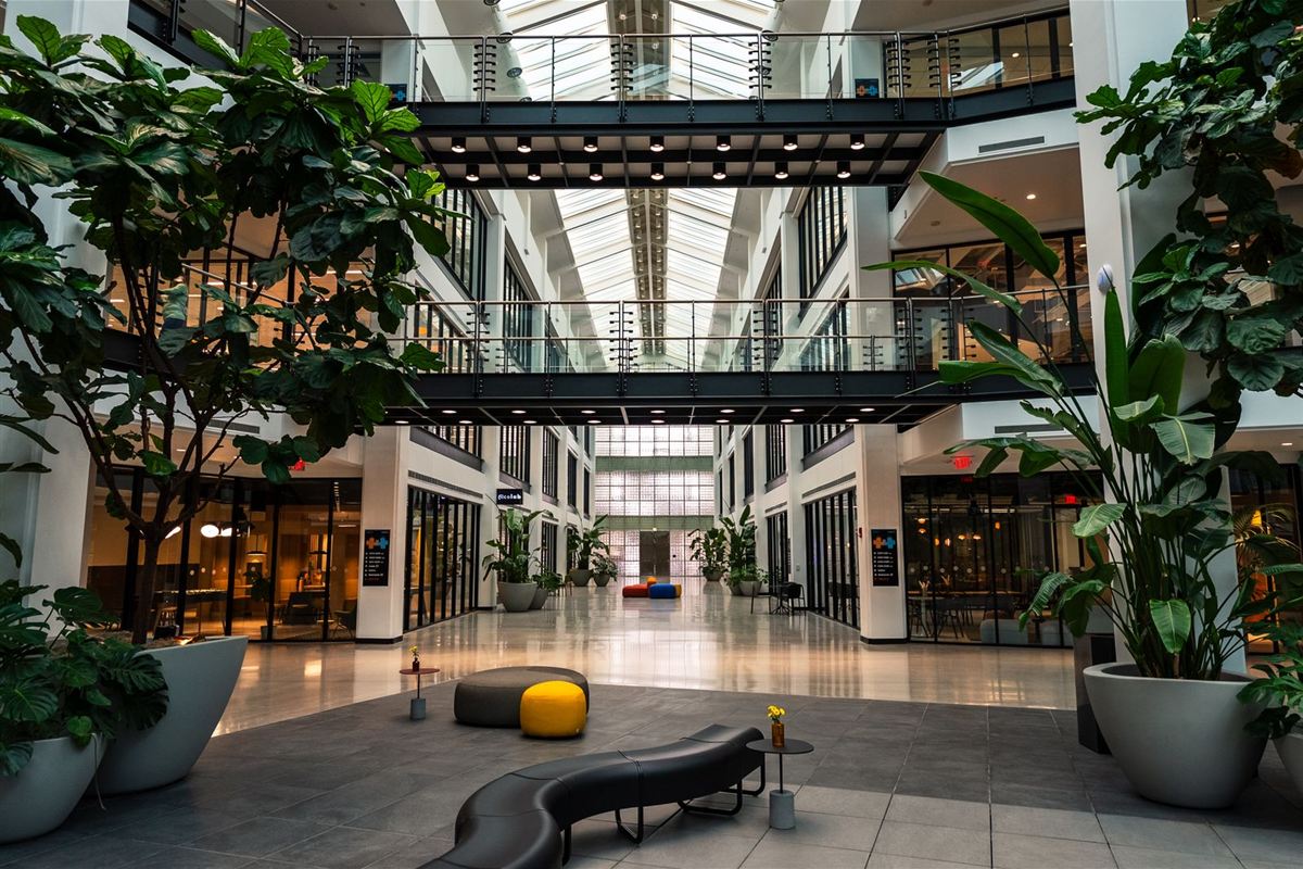 Clean office building atrium in Charlotte